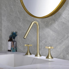 Two Handles 3-Holes Bathroom Sink Faucet In Brushed Gold Matte Black