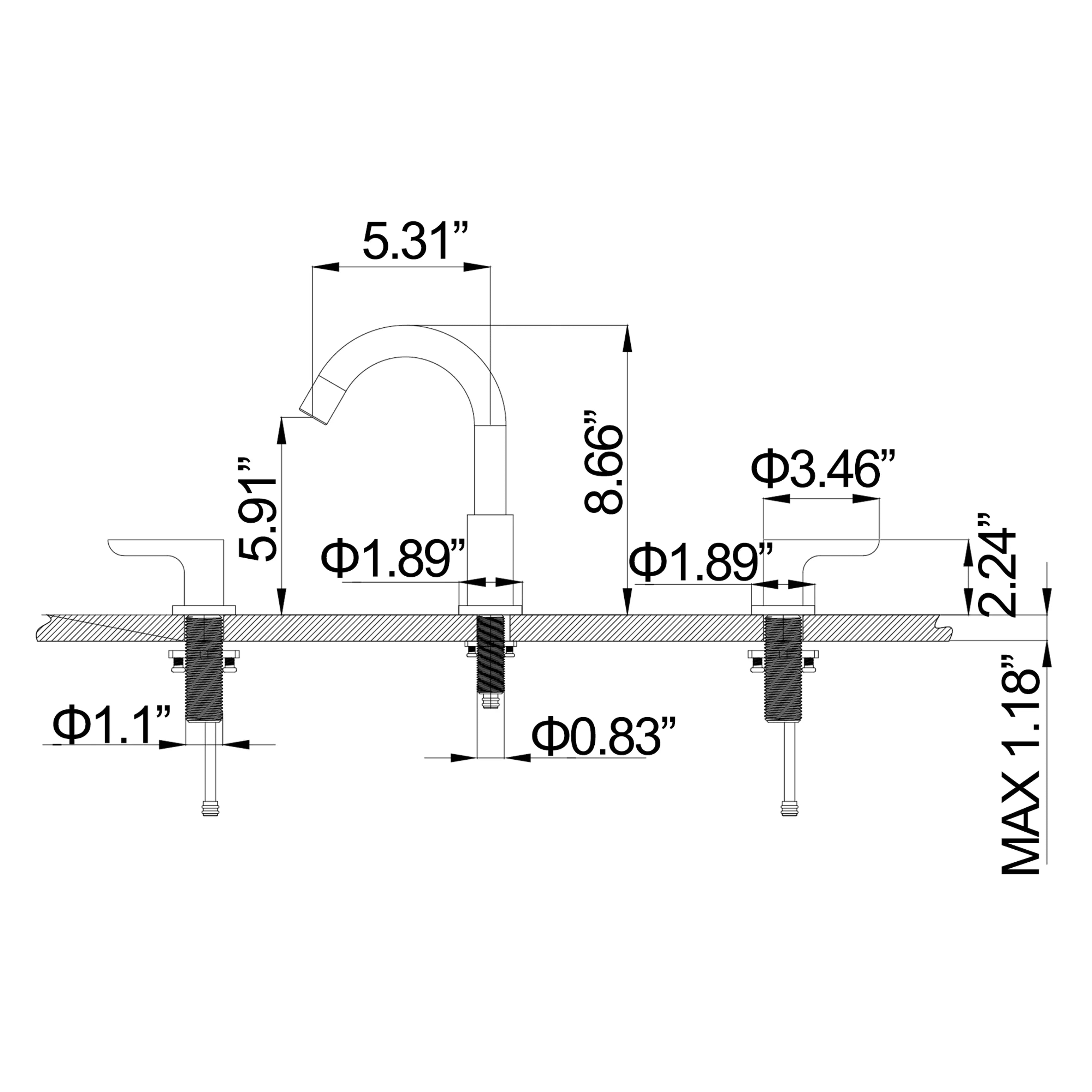 Two Handles 3- Holes Bathroom Sink Faucet In Matte Black