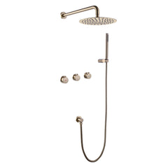 Brushed Gold Shower Set With Handheld Shower ,Rain Shower Head And Ceramic Valve