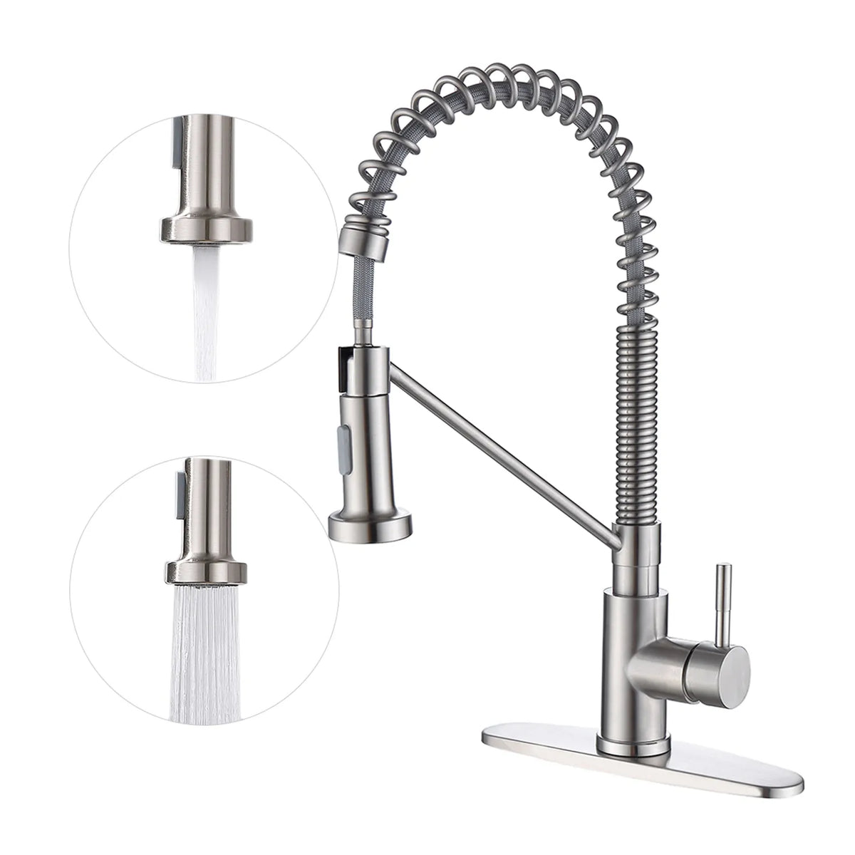 Brushed Nickel Pull Down Single Handle 360 Degree Rotation Kitchen Faucet