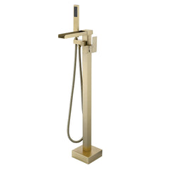 Freestanding Tub Faucet Floor Mounted Brushed Gold Bathtub Faucet With Hand Shower And Tub Spout