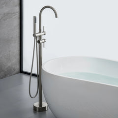 Brushed Nickel Freestanding Tub Faucet With Tub Filler And Handheld Shower Head