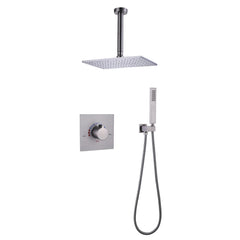 Brushed Nickel Ceiling Mount Rain Shower Head With Handheld Shower Head