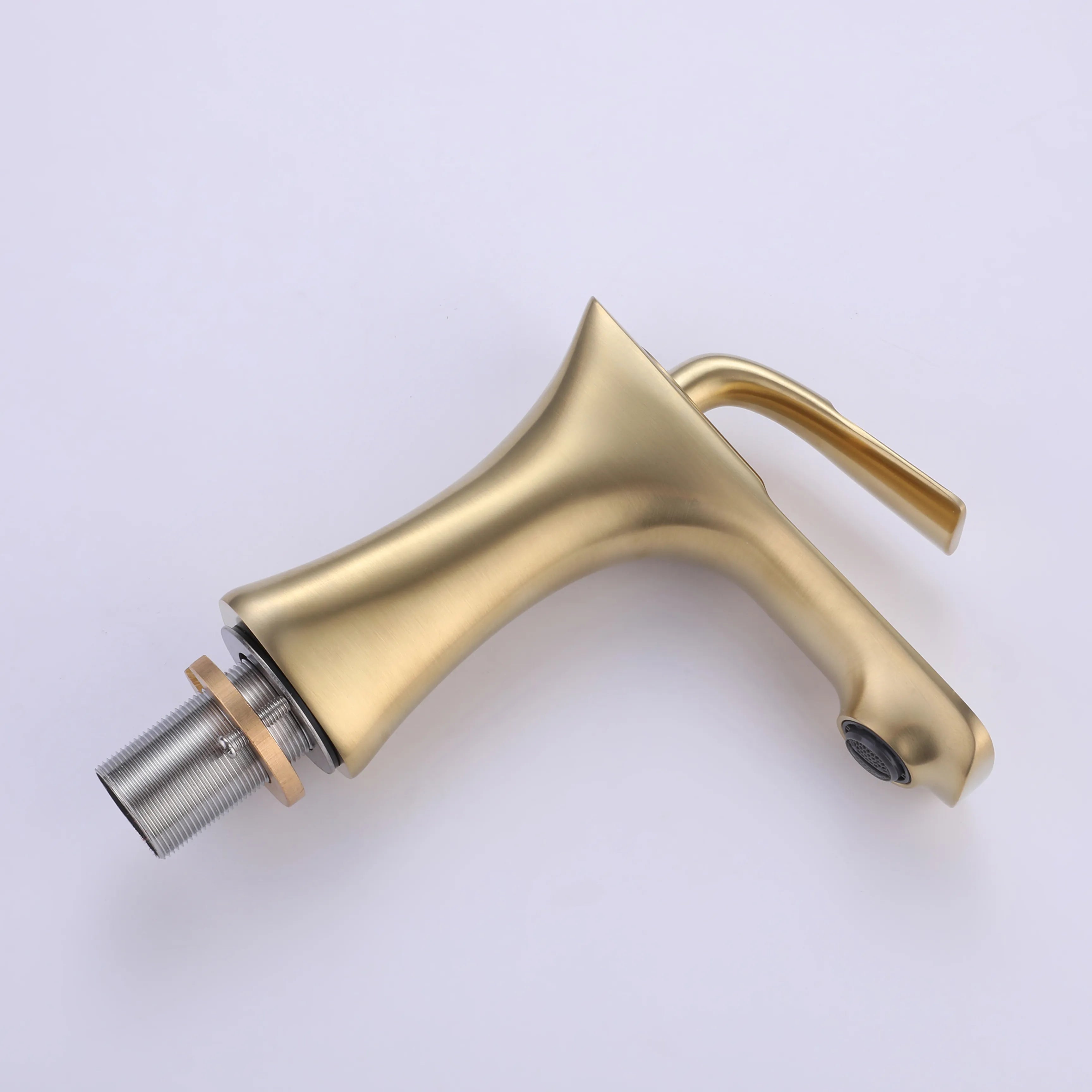 Single Handle 1-Hole Modern Bathroom Sink Faucet In Brushed Gold Matte Black