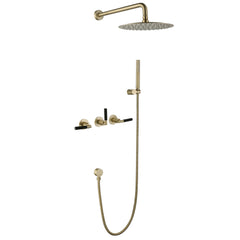 Three Handle 2-Function Matte Black Brushedn Gold Bathroom Shower Set With Ceramic Valve