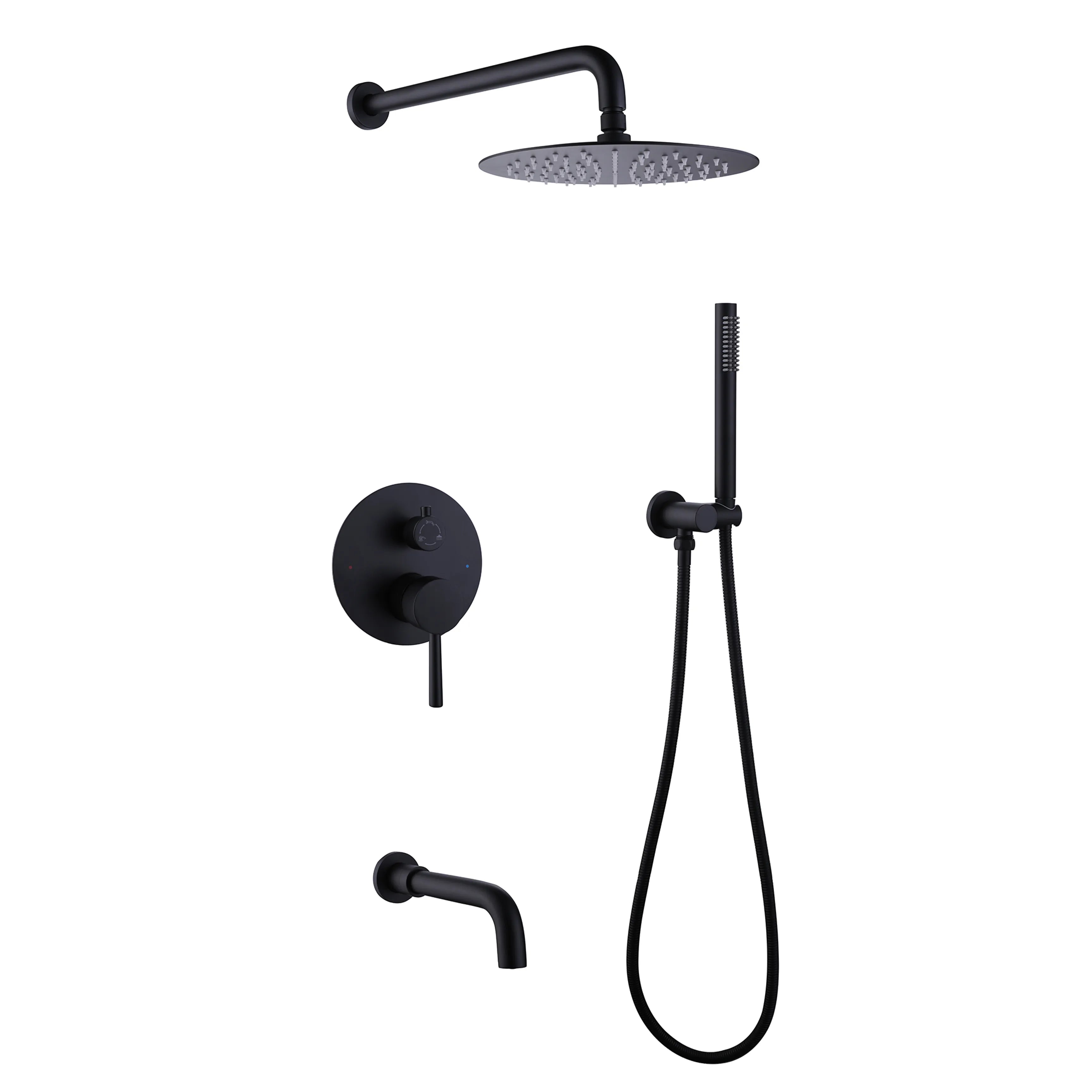 Rain Shower System With Handheld Shower And Swivel Tub Spout In Brushed Gold/Matte Black