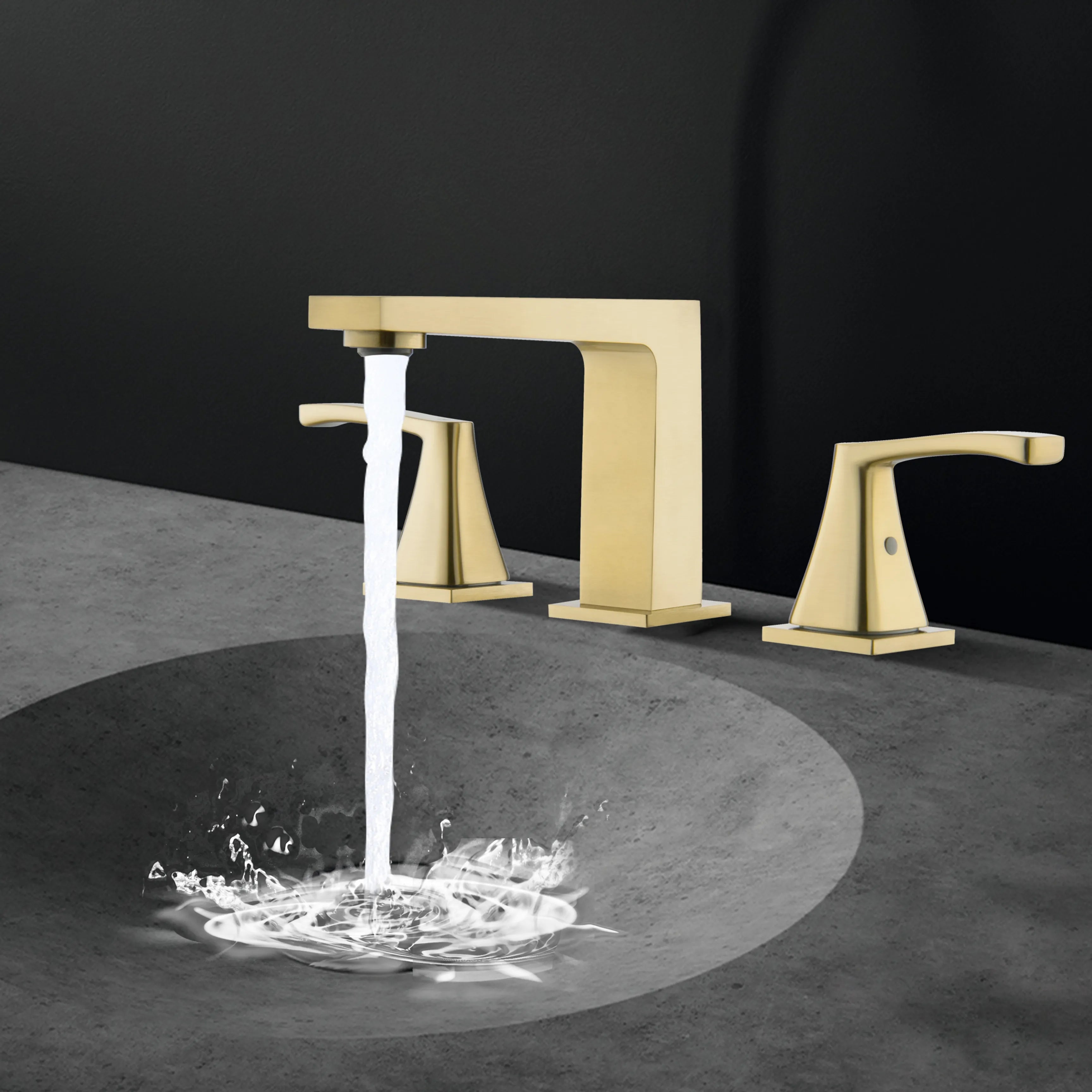 Widespread Two Handle 3-Hole Bathroom Sink Faucet In Matte Black Brushed Gold