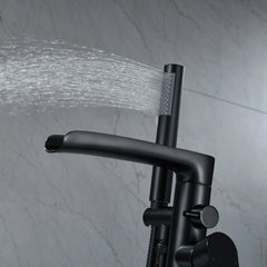 Matte Black Floor Mount Bathtub Faucet With Waterfall Swivel Bathtub Filler   Handheld Shower-RB1078