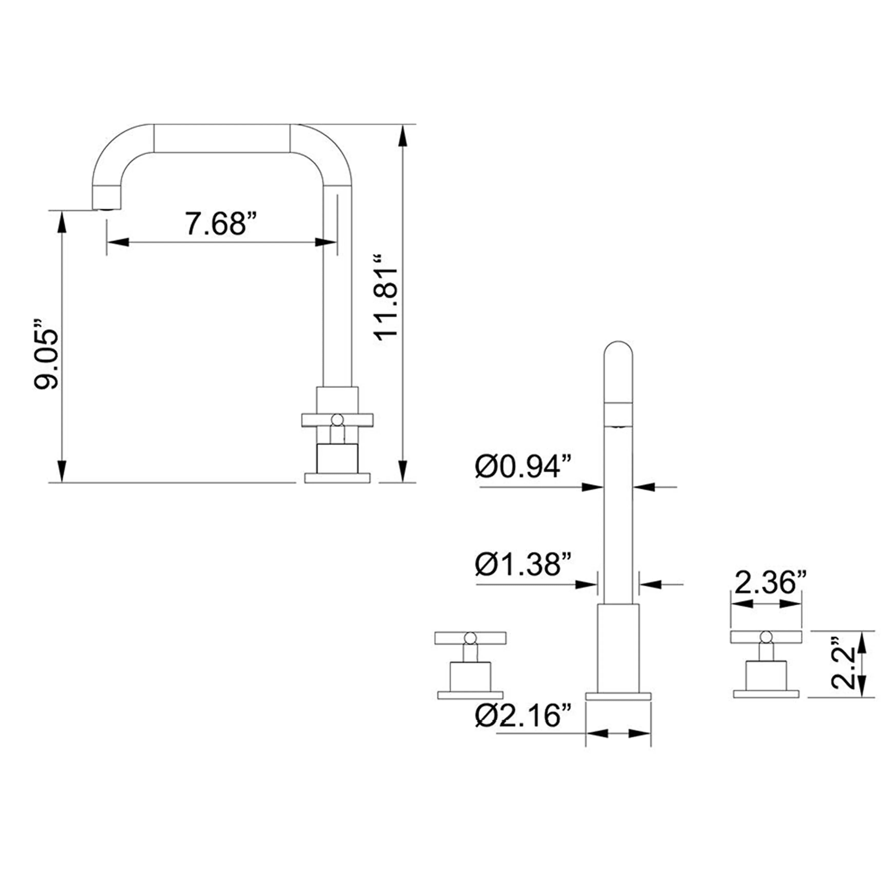 Kitchen Sink Faucet Three Holes 2-Handles In Matte Black