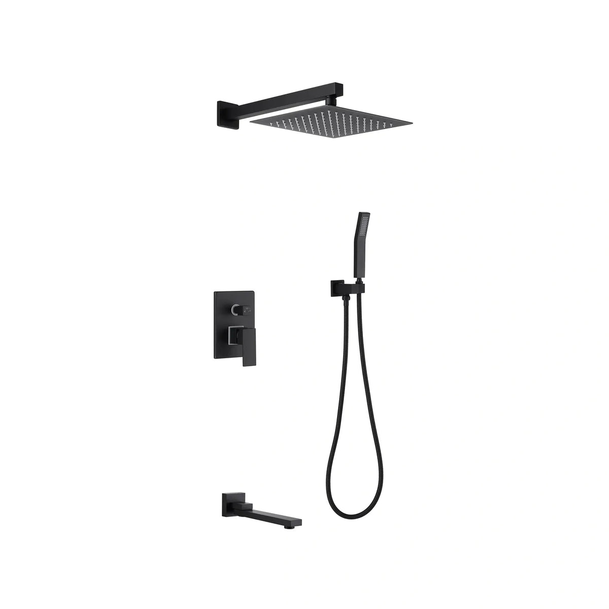 Matte Black Shower System With Rain Shower Head, Handheld Shower Head And Bathtub Tap