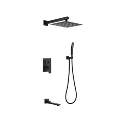 Matte Black Shower System With Rain Shower Head, Handheld Shower Head And Bathtub Tap