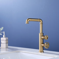 Deck Mount 2-Handle Bathroom Faucet In Brushed Gold