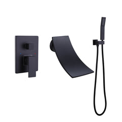 Brushed Gold Matte Black Bathtub Faucet With Waterfall Tub Filler And Hand Shower