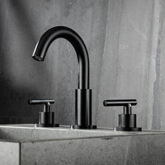 Two Handles 3-Holes Bathroom Sink Faucet In Matte Black