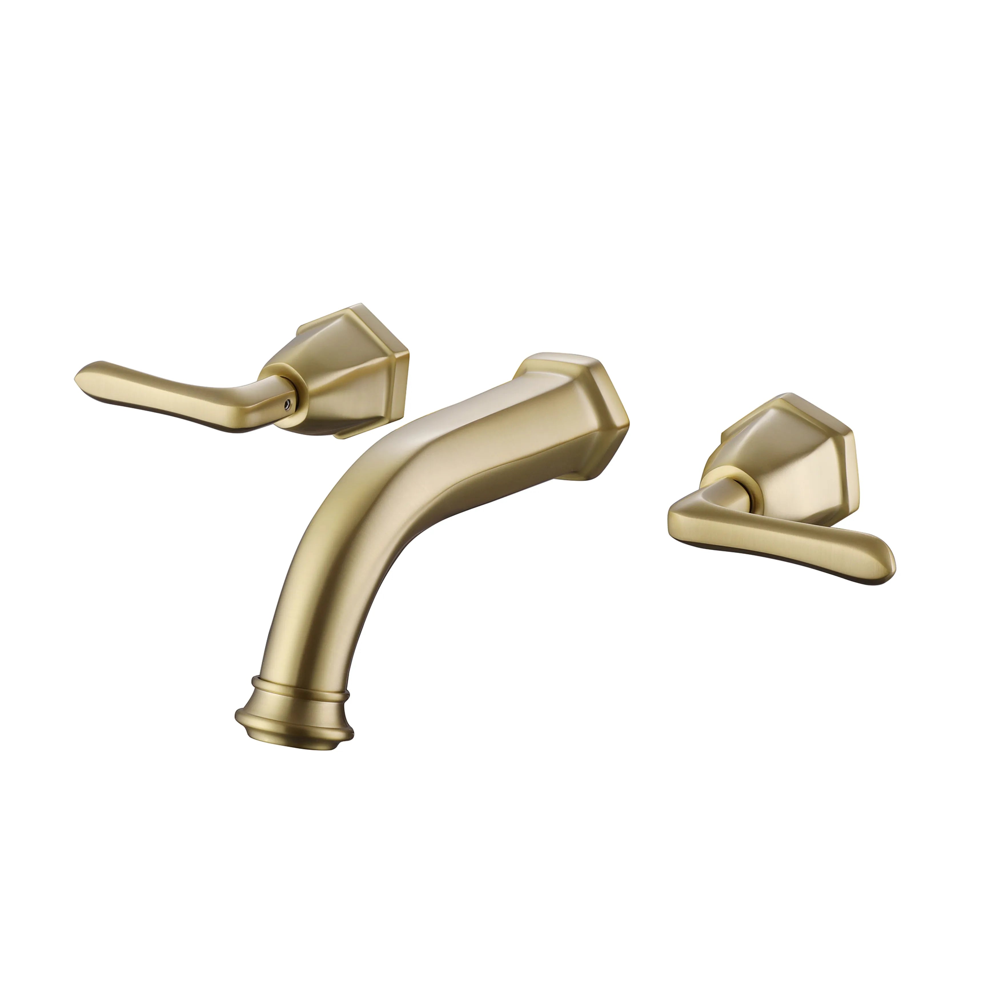 Wall Mounted 2-Handle Bathroom Faucet In Matte Black/Brushed Gold