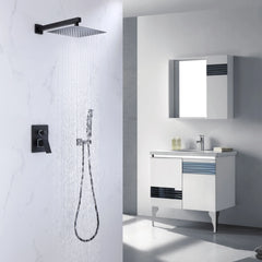 Matte Black Shower Set With Rain Shower Head, Handheld Shower Head And Pressure Balance Valve