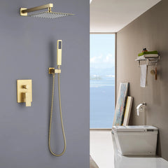 Brushed Gold Shower System With Rain Shower Head And Handheld Shower Head