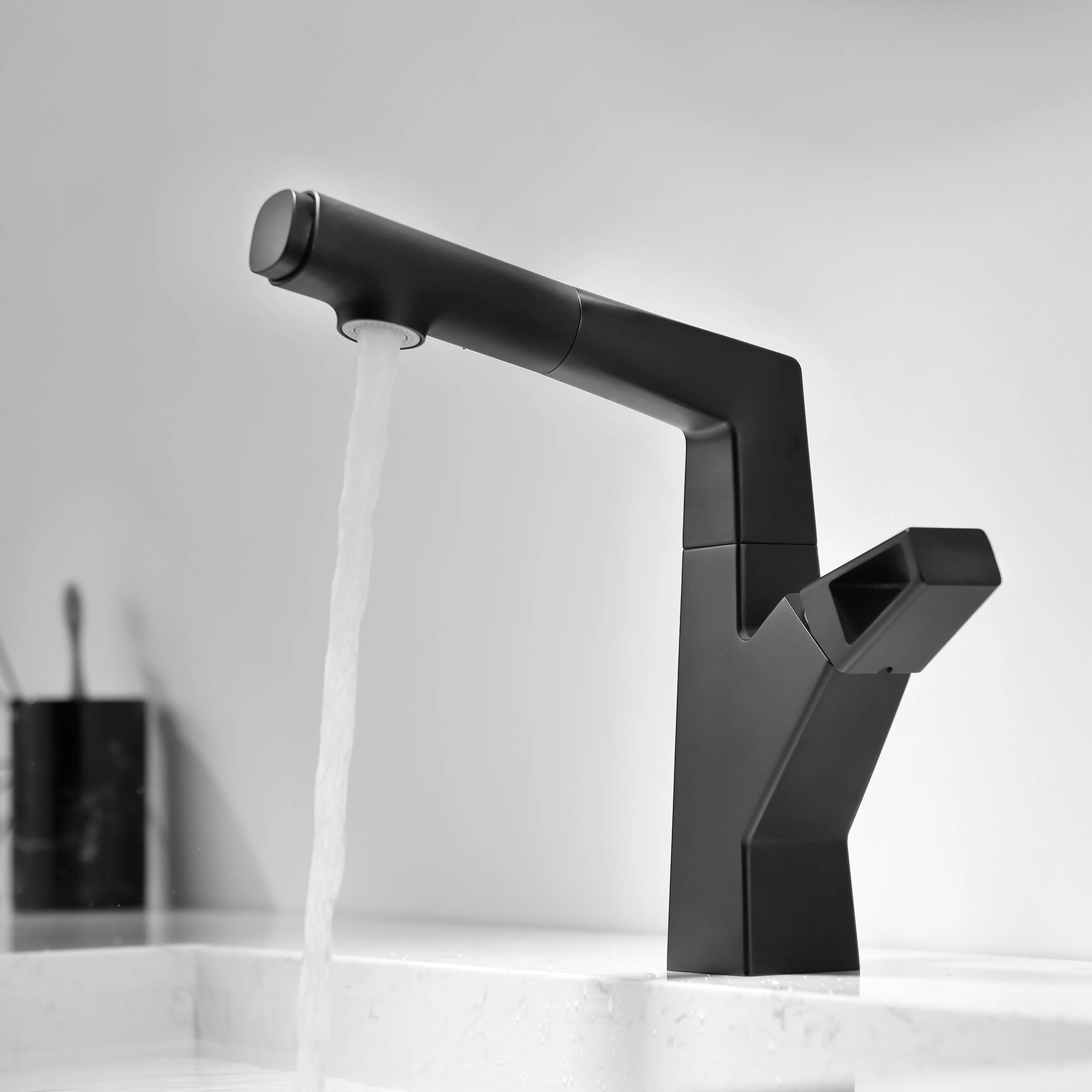 Deck Mount Single Handle Bathroom Faucet In Matte Black Brushed Gold