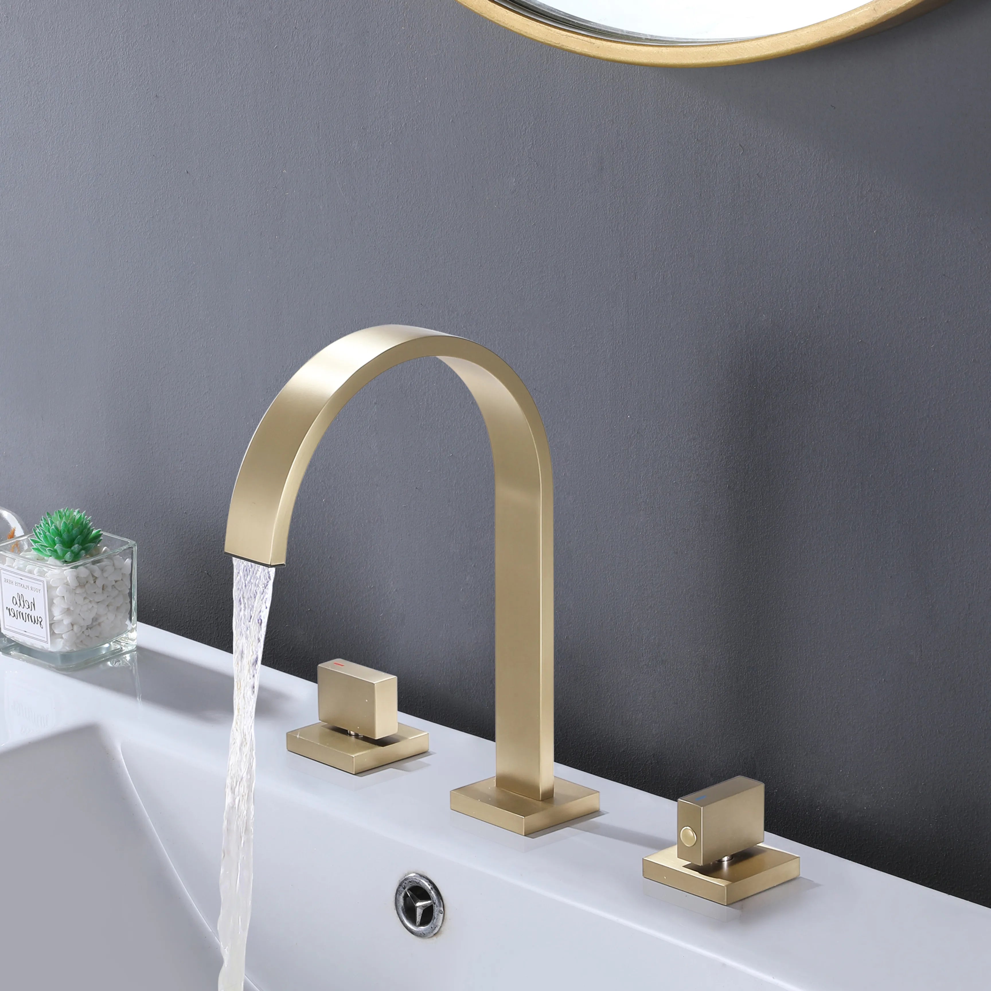 Two Handles 3-Holes Bathroom Sink Faucet In Brushed Gold