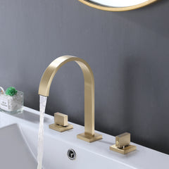 Two Handles 3-Holes Bathroom Sink Faucet In Brushed Gold