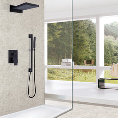 Luxury Matte Black Rain Shower Head With Pressure Balance Shower Valve, Handheld Shower Head With Slide Bar