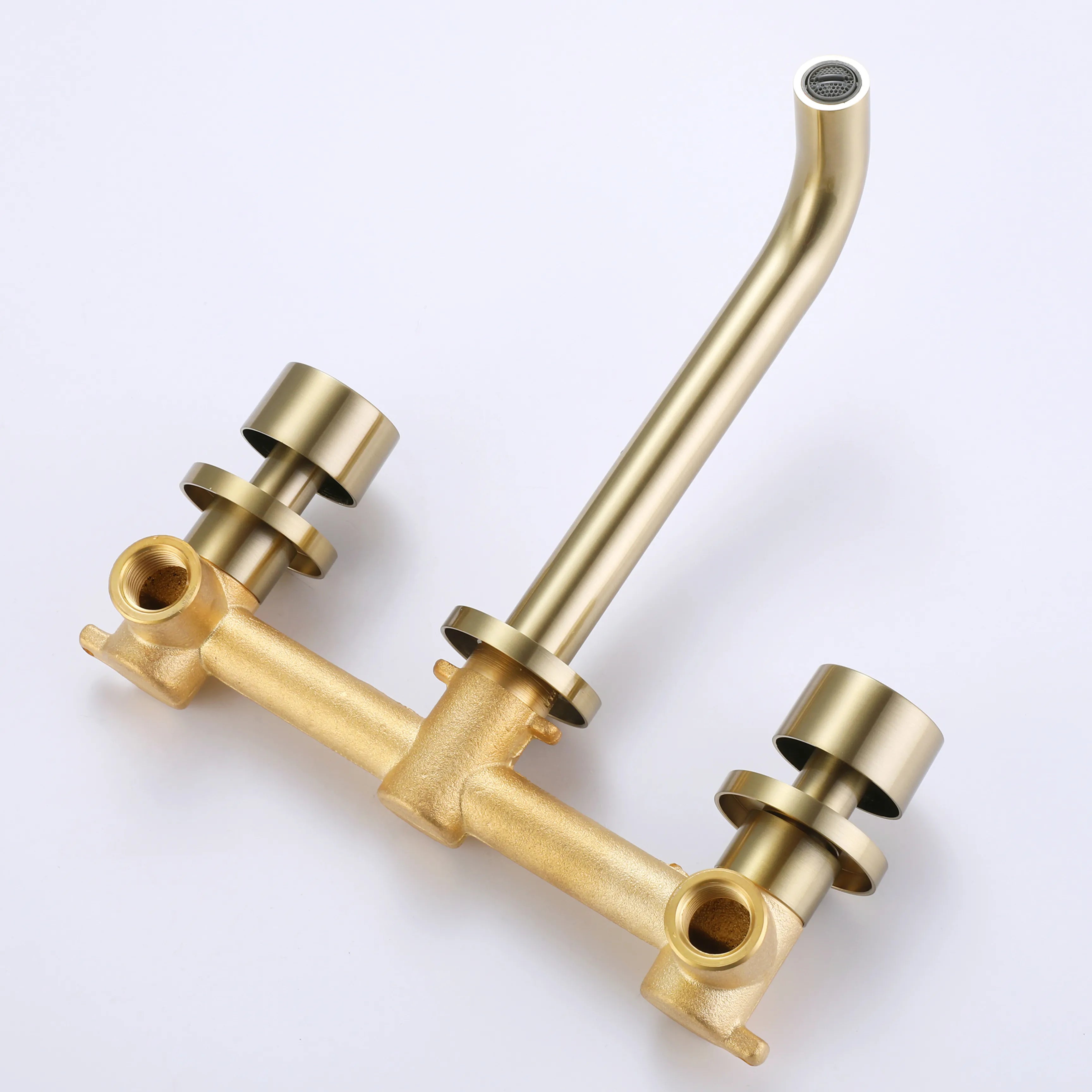 Three Holes 2-Handles Bathroom Sink Faucet In Brushed Gold