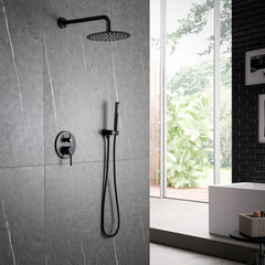 Matte Black Wall Mounted 2-Function Shower System With Pressure-Balanced Valve