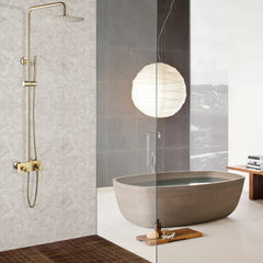 Luxury Brushed Gold Shower System With 10 " Round Rainfall Shower Head, Handheld Shower Head,Tub Spout