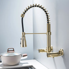 2-Handle Pull-Down Bridge Kitchen Faucet In Matte Black/Brushed Gold