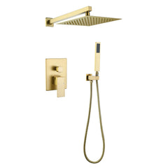 Brushed Gold Shower System With Rain Shower Head And Handheld Shower Head