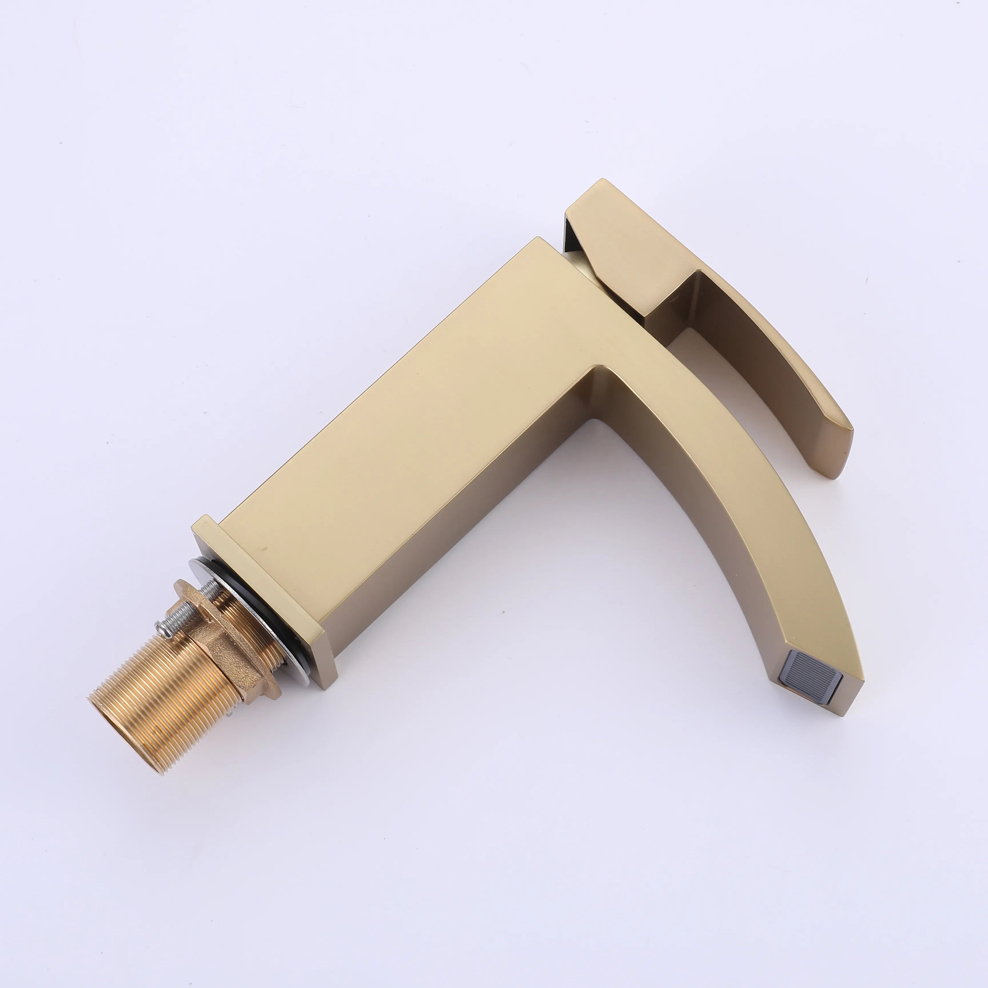 Brushed Gold Waterfall Single Handle Bathroom Sink Faucet With Deck Plate