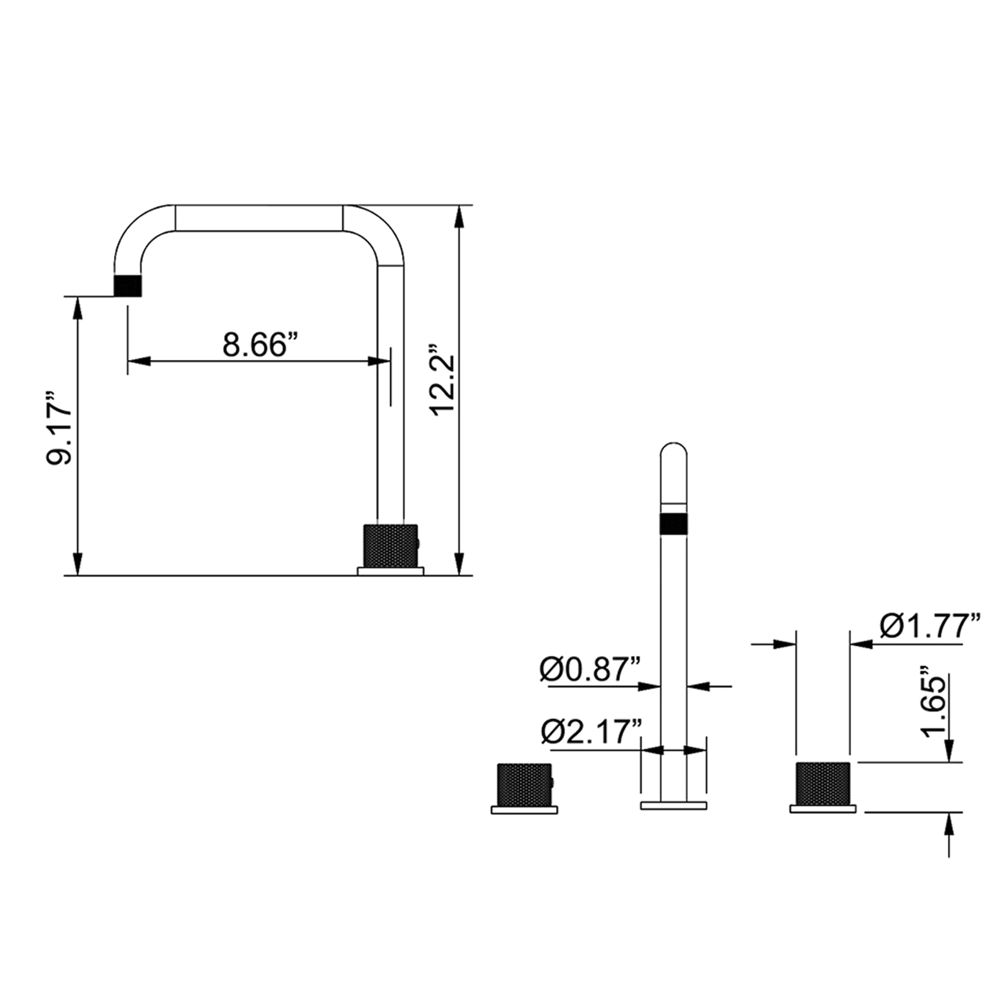 Three Holes 2-Handles  Kitchen Sink Faucet In Matte Black