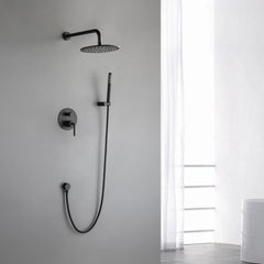 Matte Black Round 2-Functions Wall Mounted Rainfall Shower System