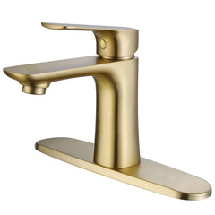 1-Hole Single Handle Bathroom Sink Faucet (With Deck Plate) In Brushed Gold