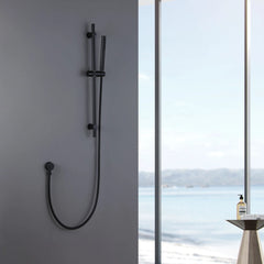 Wall Mount Matte Black Shower Faucet, Handheld Shower Head With Slide Bar Valve Not Included