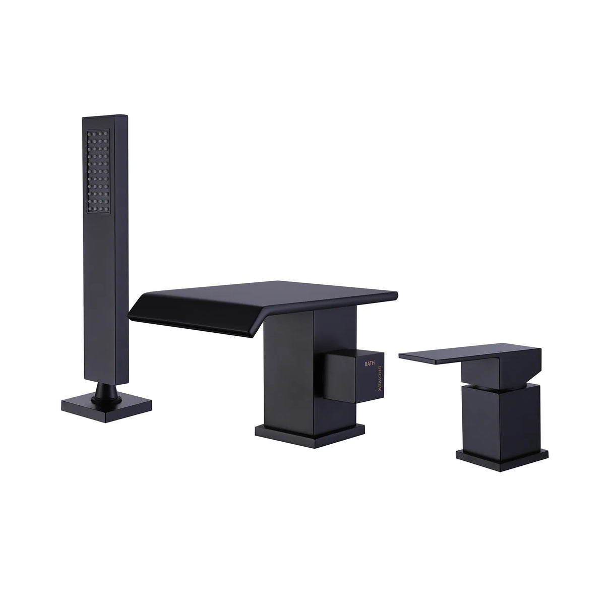 Deck Mounted Matte Black Bathtub Faucet With Waterfall Tub Filler And Hand Shower