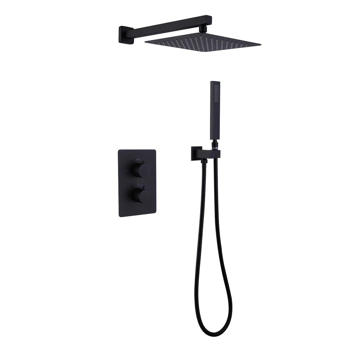 Matte Black Thermostatic Shower System With Rain Shower Head And Handheld Shower Head