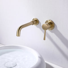 Brushed Gold Wall Mount Single-Handle Bathroom Sink Faucet