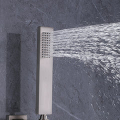 Thermostatic Shower System With Rain Shower Head,Handheld Shower Head And 3 Body Jets Brushed Nickel Brushed Gold