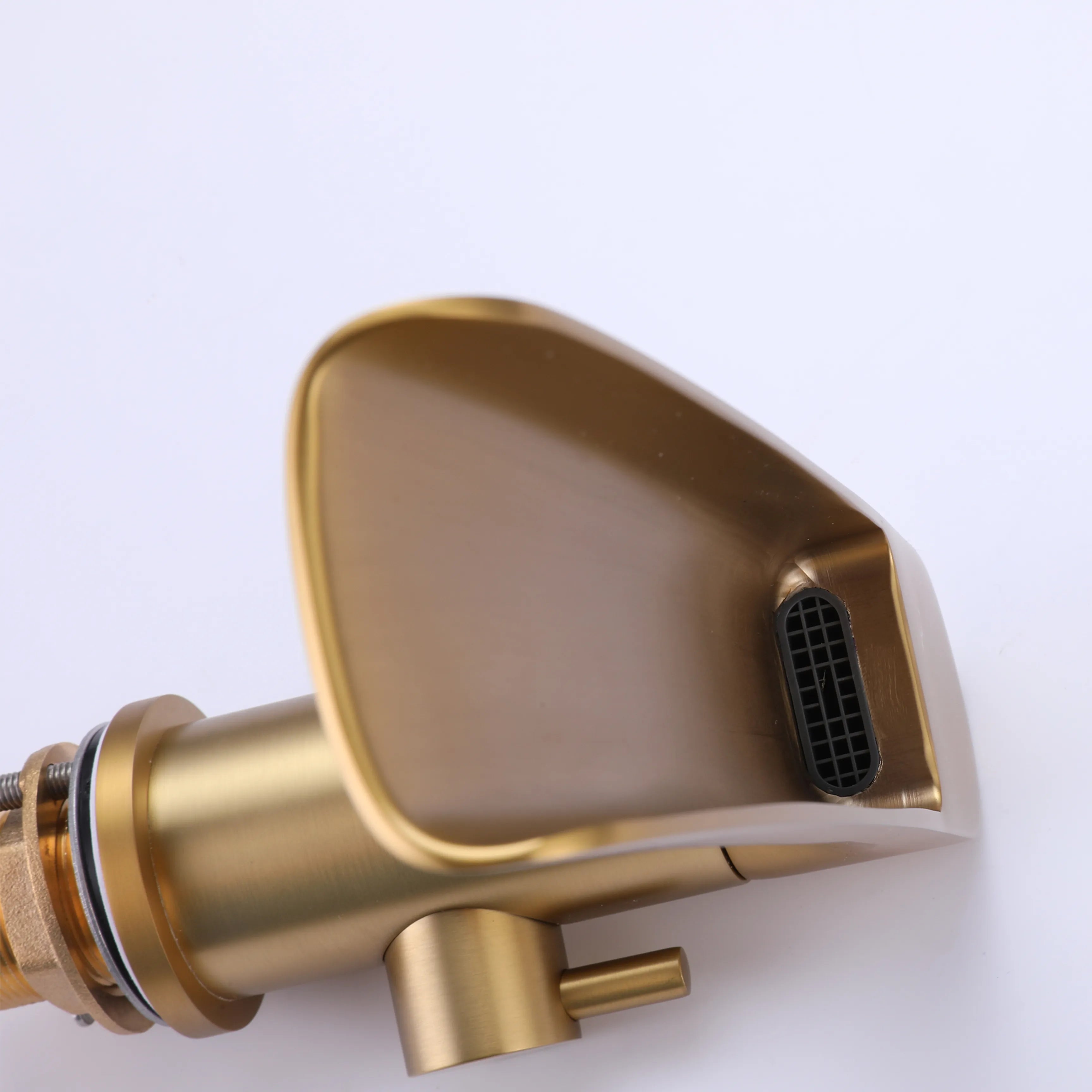 Deck Mounted Brushed Gold Bathtub Faucet With Waterfall Tub Filler And Hand Shower