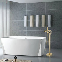 Freestanding Tub Faucet Floor Mounted Brushed Gold Bathtub Faucet With Hand Shower And Tub Spout