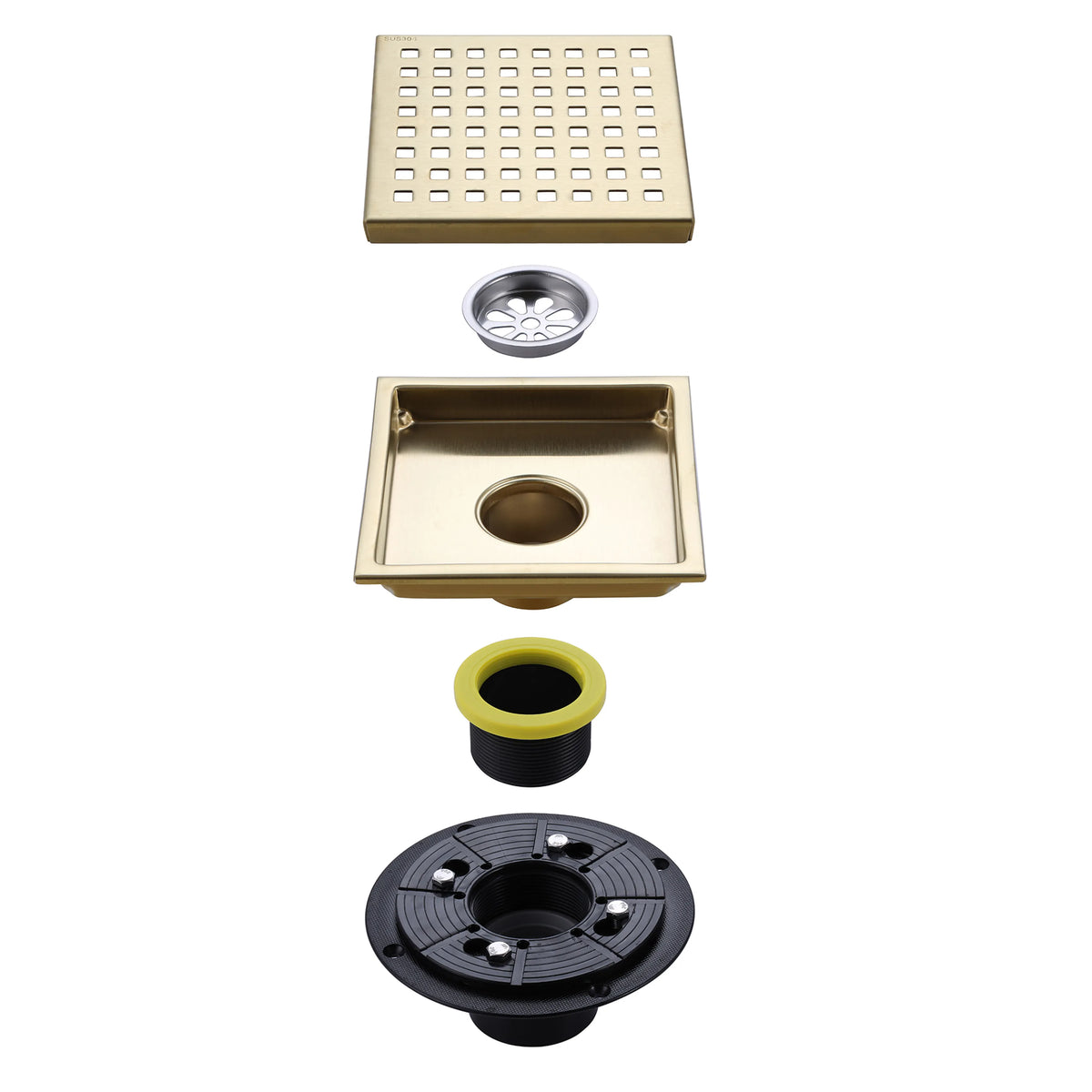 Square Shower Floor Drain With Flange In Brushed Gold Matte Black