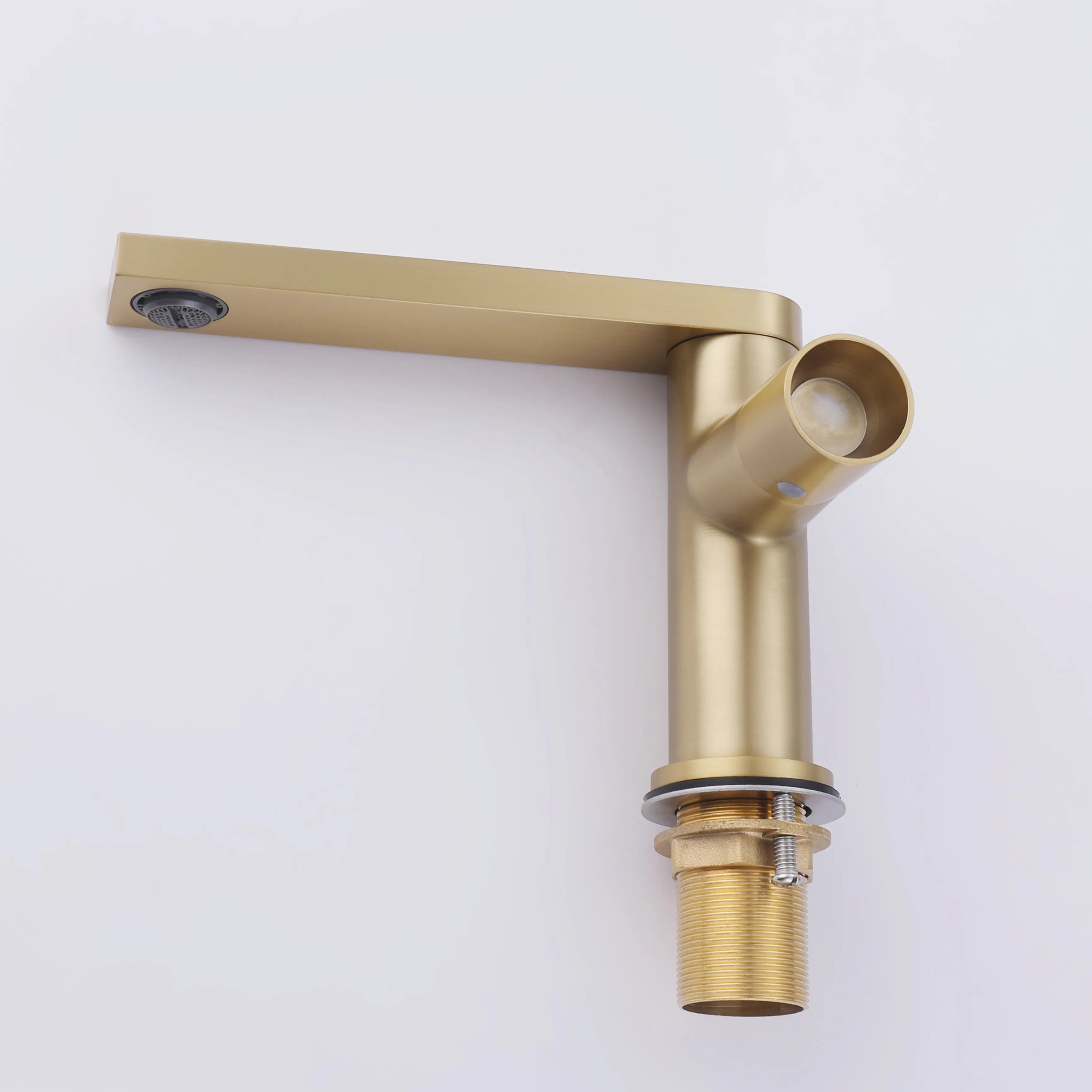 Modern Brushed Gold 1-Hole Bathroom Sink Faucet With Single Handle Knob