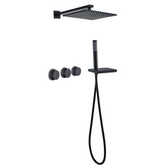 Matte Black Bathroom Shower System With Rain Shower Head And Handheld Shower Head