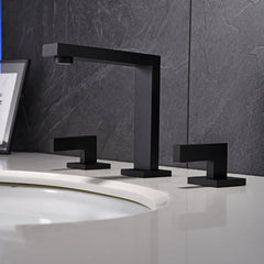 Two Handles 3-Holes Bathroom Sink Faucet In Matte Black