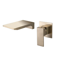 Brushed Gold Wall Mounted Waterfall Bathroom Sink Faucet