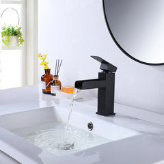 Waterfall Single Handle Bathroom Sink Faucet In Matte Black