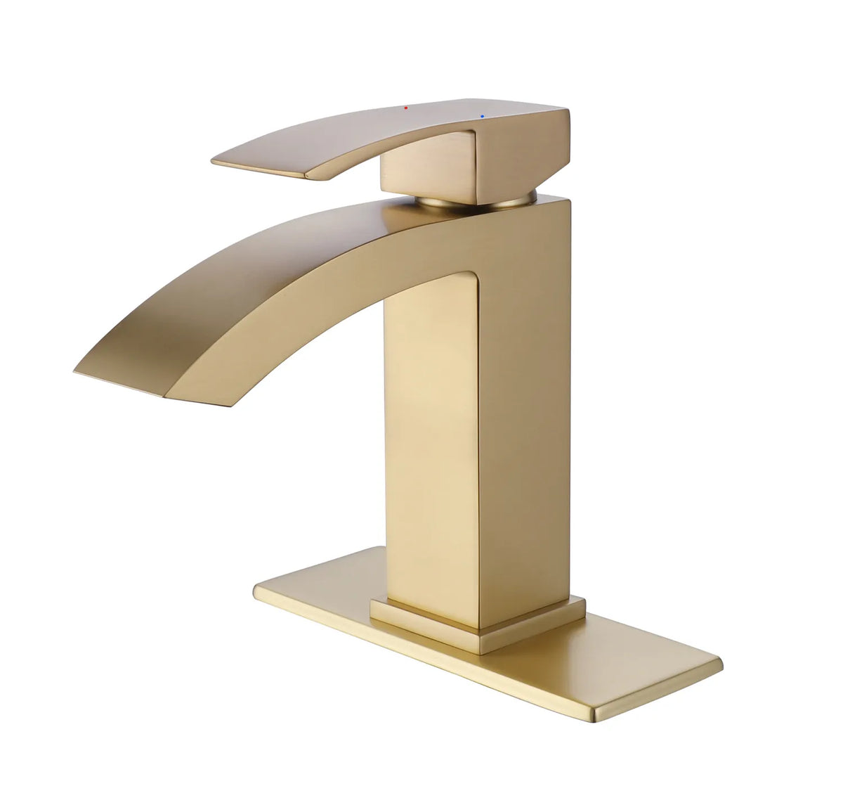 Brushed Gold Waterfall Single Handle Bathroom Sink Faucet With Deck Plate