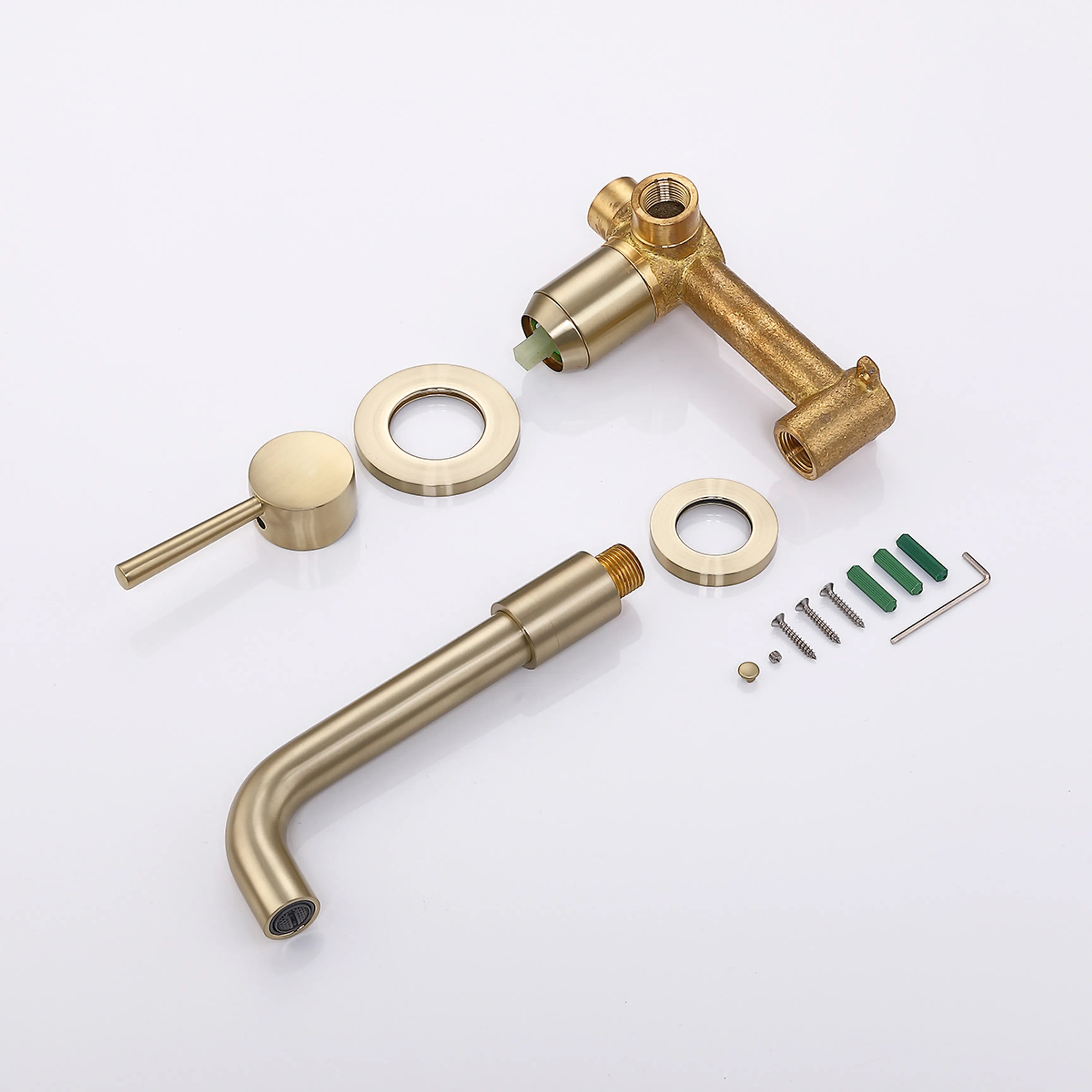 Brushed Gold Wall Mount Single-Handle Bathroom Sink Faucet