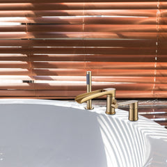 Deck Mounted Brushed Gold Bathtub Faucet With Waterfall Tub Filler And Hand Shower